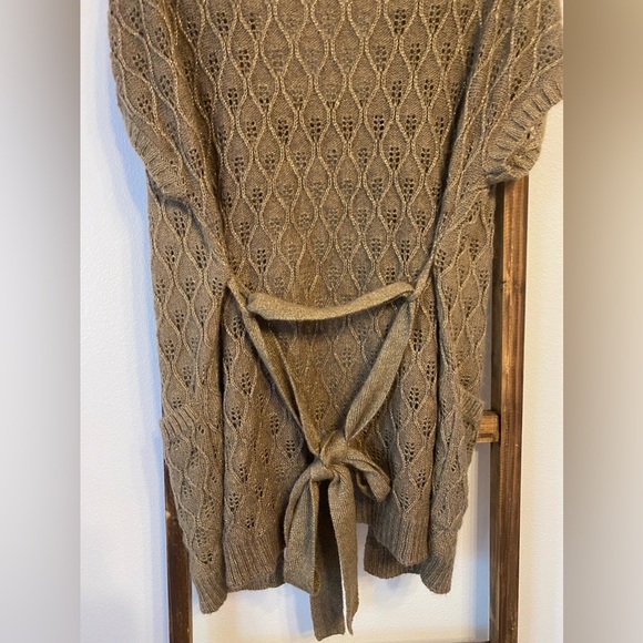 Isabella Rodriguez Brown Copper Metallic Belted Cardigan Short Sleeves Size Lg - Picture 6 of 9